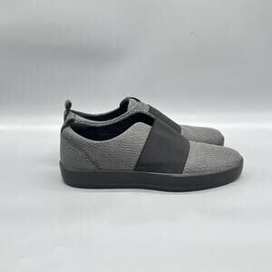 ECCO Shoes Women 7.5 Gray Leather Soft 8 Band Low Sneakers Slip On Strap Walking